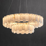 Modern Alabaster Stone Round Chandelier with Brass Accents for Luxury Interiors