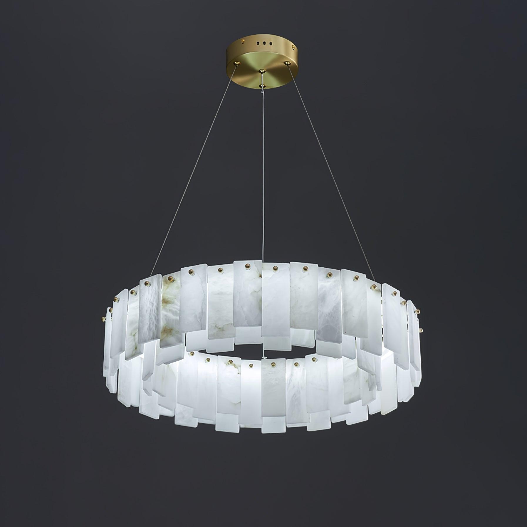 Modern Alabaster Stone Round Chandelier with Brass Accents for Luxury Interiors