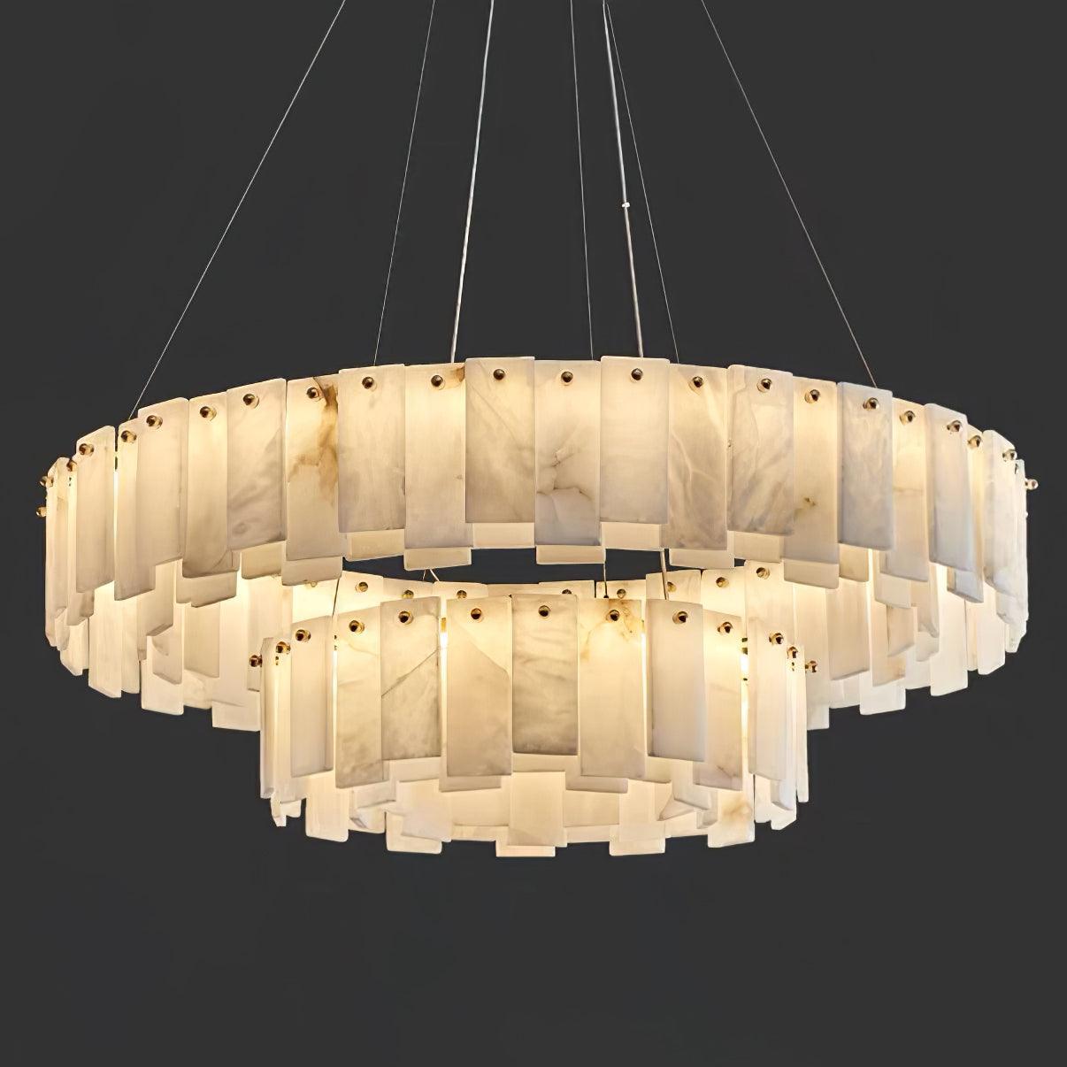 Modern Alabaster Stone Round Chandelier with Brass Accents for Luxury Interiors