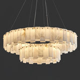 Modern Alabaster Stone Round Chandelier with Brass Accents for Luxury Interiors