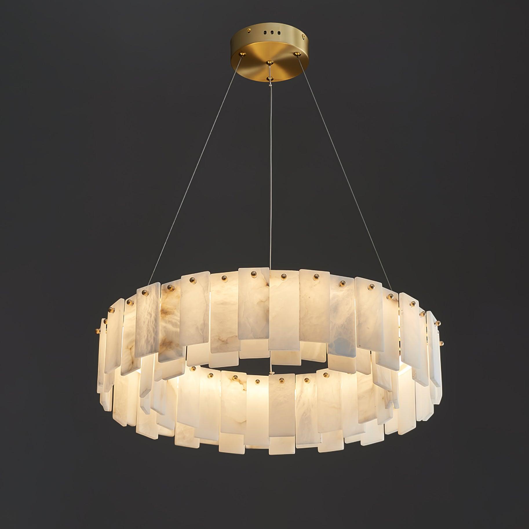 Modern Alabaster Stone Round Chandelier with Brass Accents for Luxury Interiors
