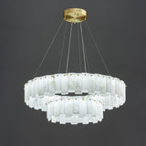 Modern Alabaster Stone Round Chandelier with Brass Accents for Luxury Interiors