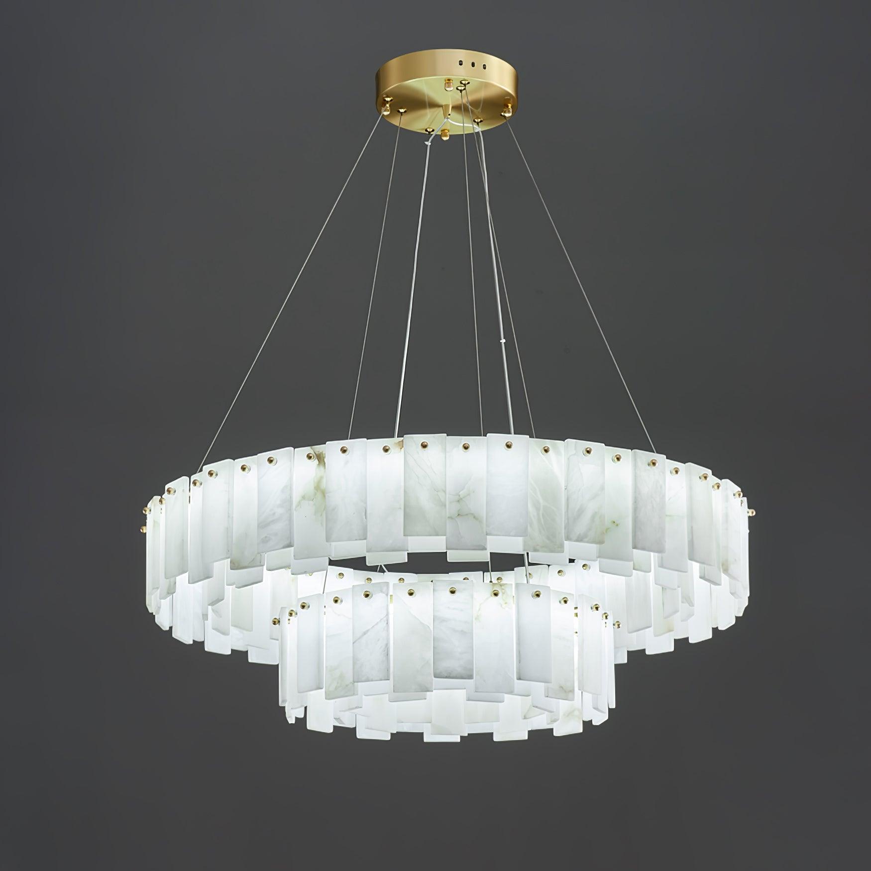 Modern Alabaster Stone Round Chandelier with Brass Accents for Luxury Interiors