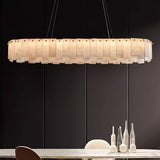 Modern Alabaster Stone Round Chandelier with Brass Accents for Luxury Interiors