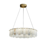 Modern Alabaster Stone Round Chandelier with Brass Accents for Luxury Interiors