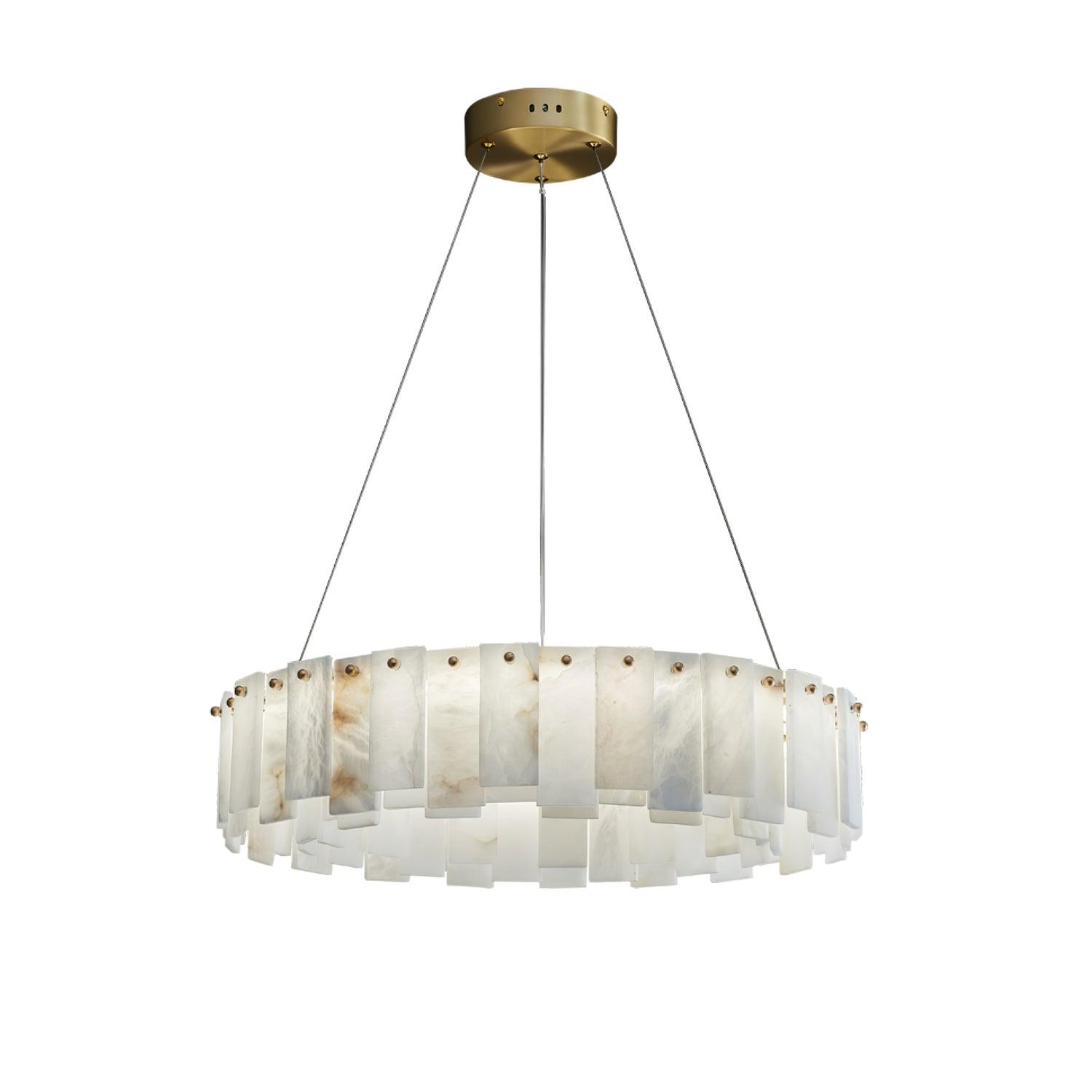 Modern Alabaster Stone Round Chandelier with Brass Accents for Luxury Interiors