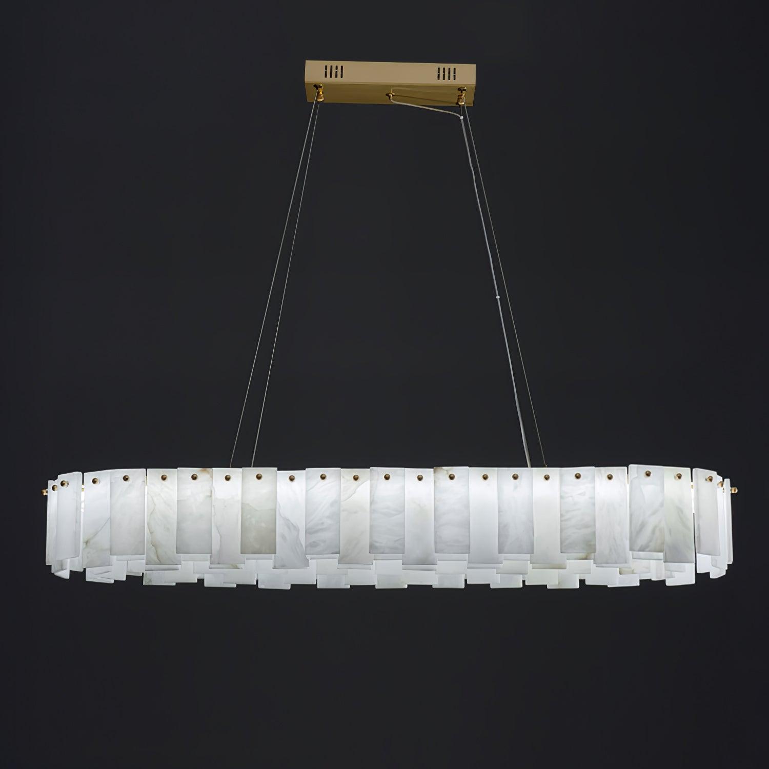 Modern Alabaster Stone Round Chandelier with Brass Accents for Luxury Interiors