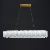 Modern Alabaster Stone Round Chandelier with Brass Accents for Luxury Interiors