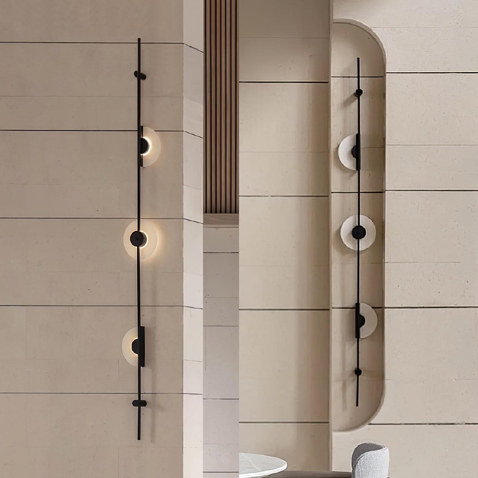 Modern Alabaster Stone Vertical Plug In LED Wall Sconce Accent Light in Gold and Black