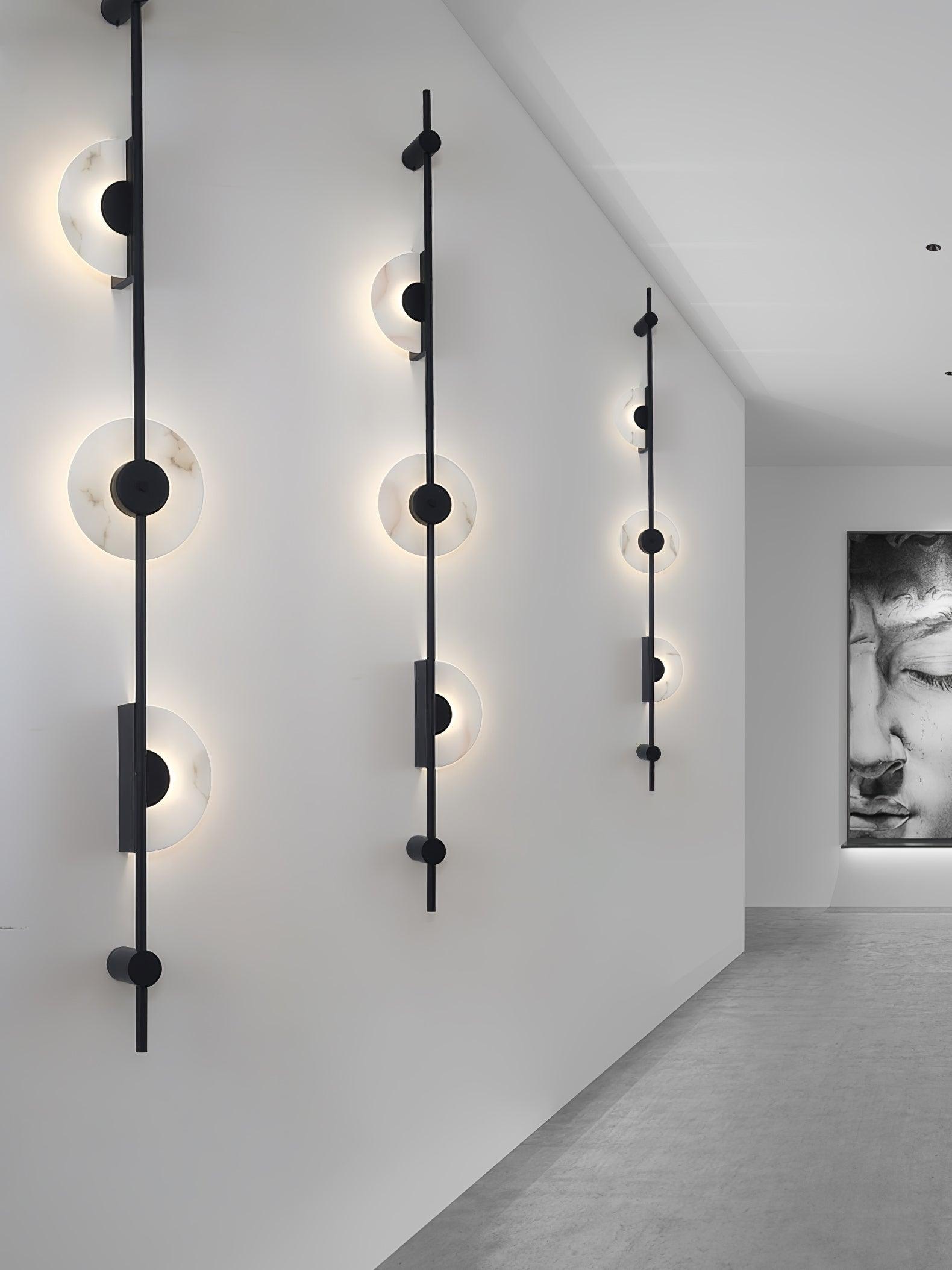 Modern Alabaster Stone Vertical Plug In LED Wall Sconce Accent Light in Gold and Black