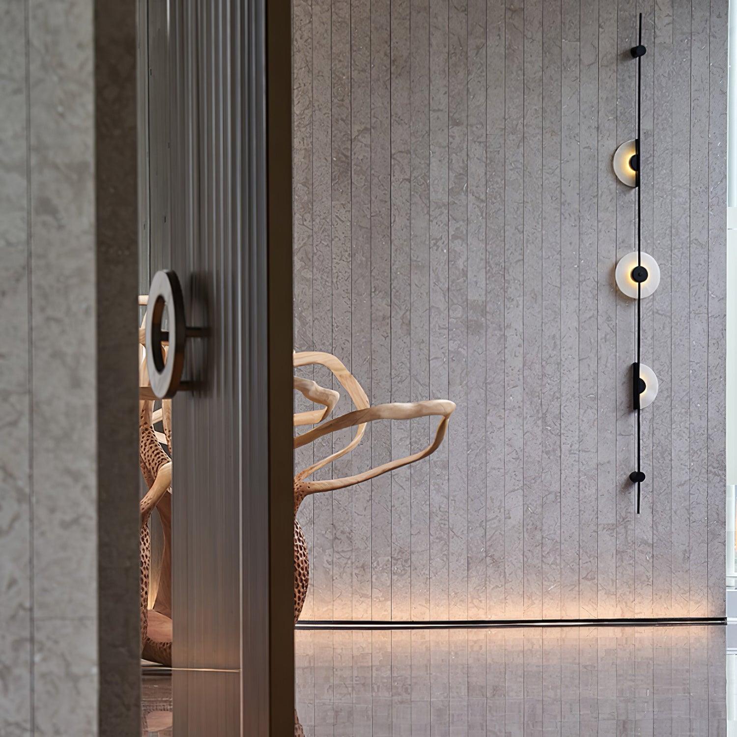 Modern Alabaster Stone Vertical Plug In LED Wall Sconce Accent Light in Gold and Black