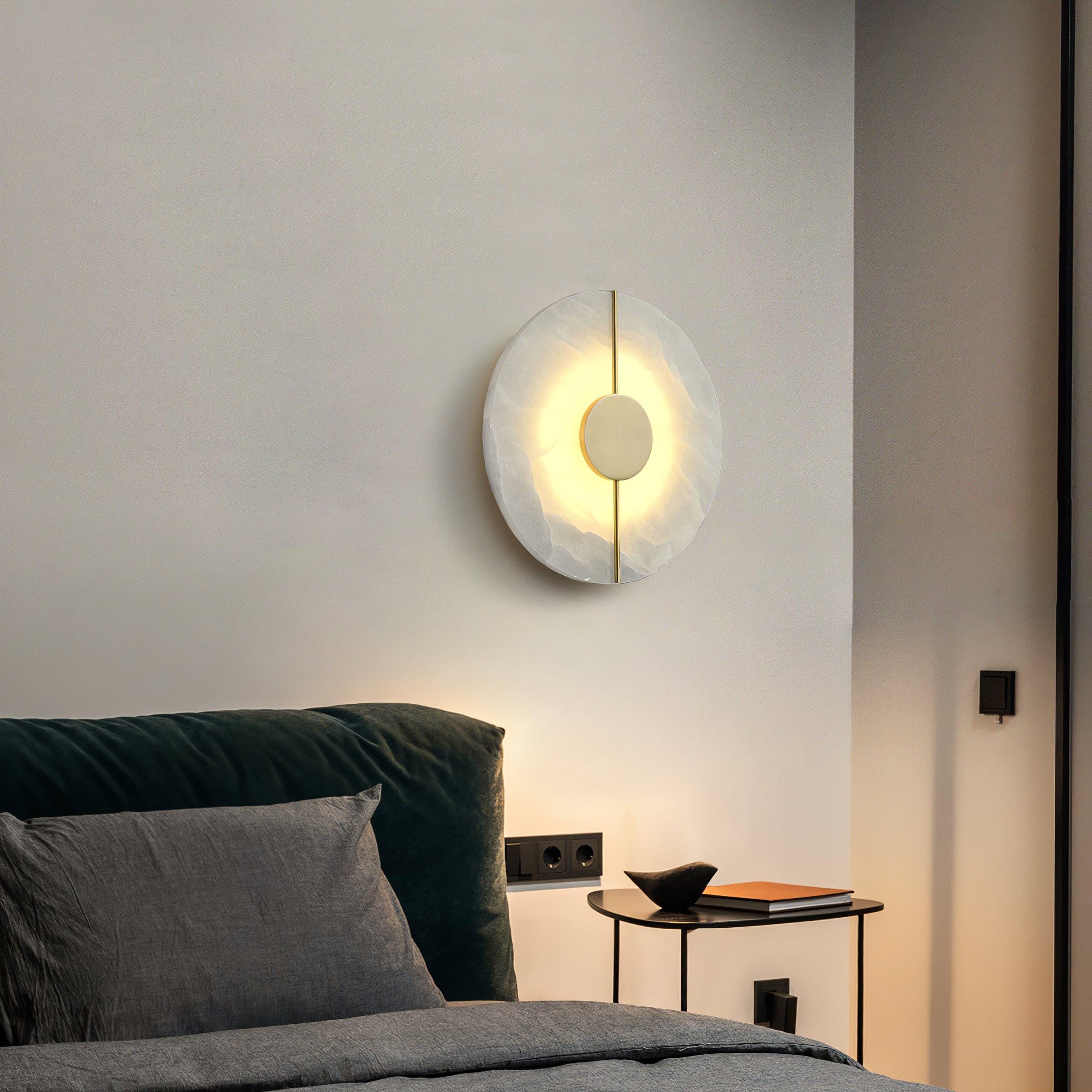 Modern Alabaster Stone Wall Sconce Elegant Brass LED Indoor Light for Hallway and Bedroom