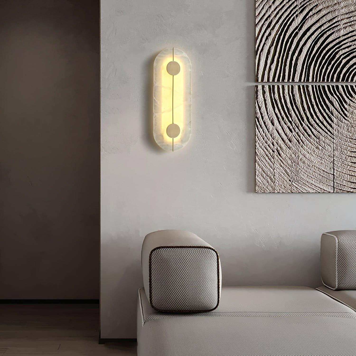 Modern Alabaster Stone Wall Sconce Elegant Brass LED Indoor Light for Hallway and Bedroom