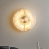 Modern Alabaster Stone Wall Sconce Elegant Brass LED Indoor Light for Hallway and Bedroom