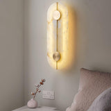 Modern Alabaster Stone Wall Sconce Elegant Brass LED Indoor Light for Hallway and Bedroom