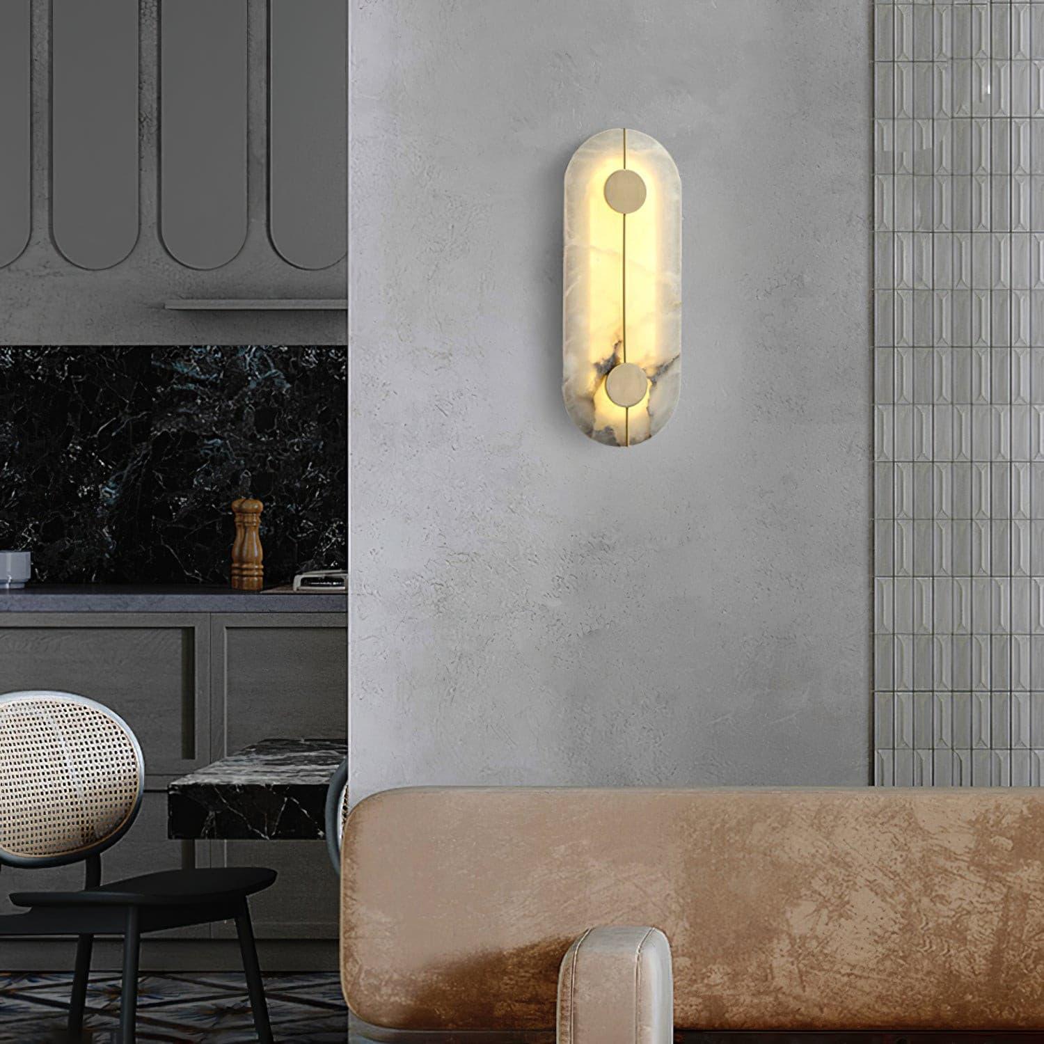 Modern Alabaster Stone Wall Sconce Elegant Brass LED Indoor Light for Hallway and Bedroom