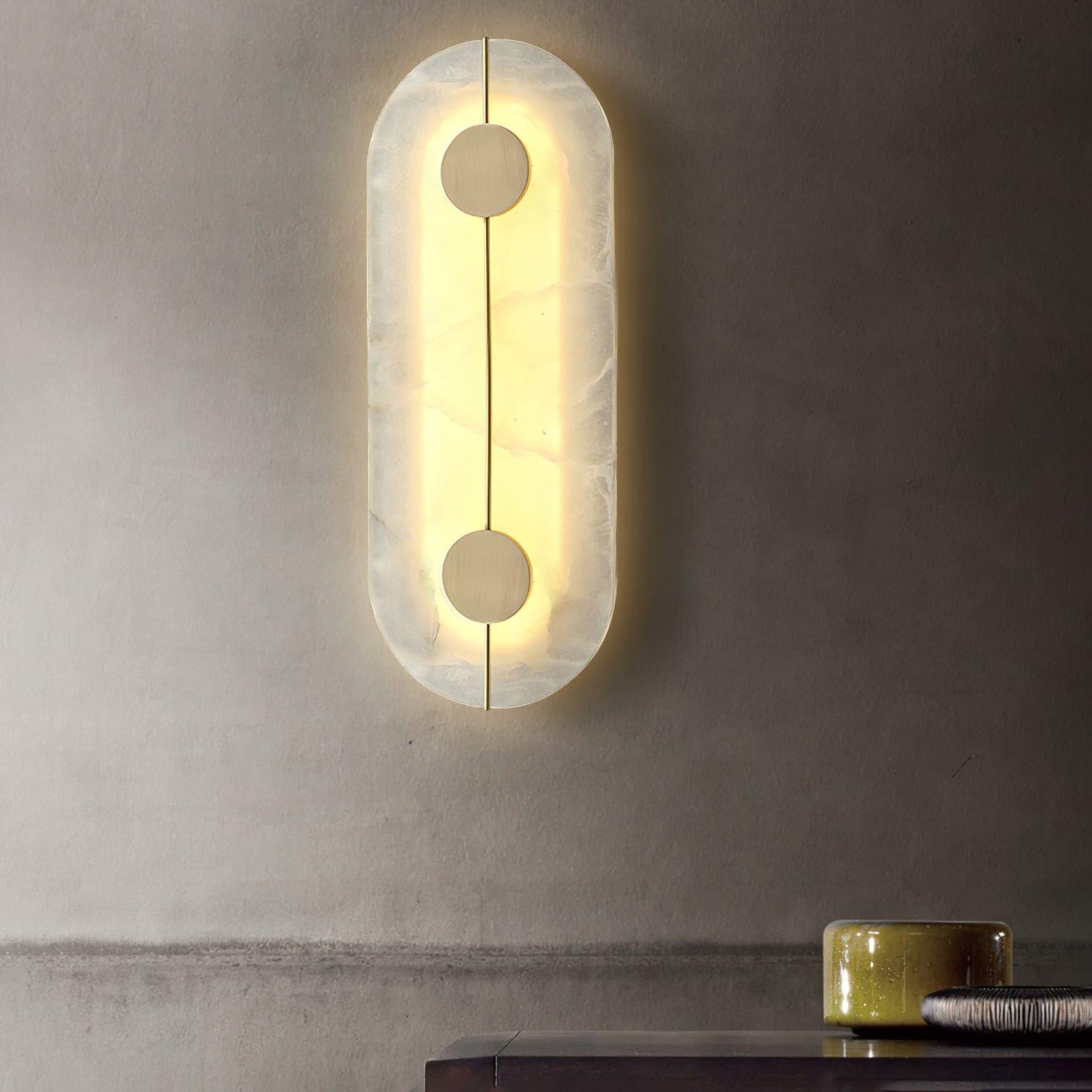 Modern Alabaster Stone Wall Sconce Elegant Brass LED Indoor Light for Hallway and Bedroom