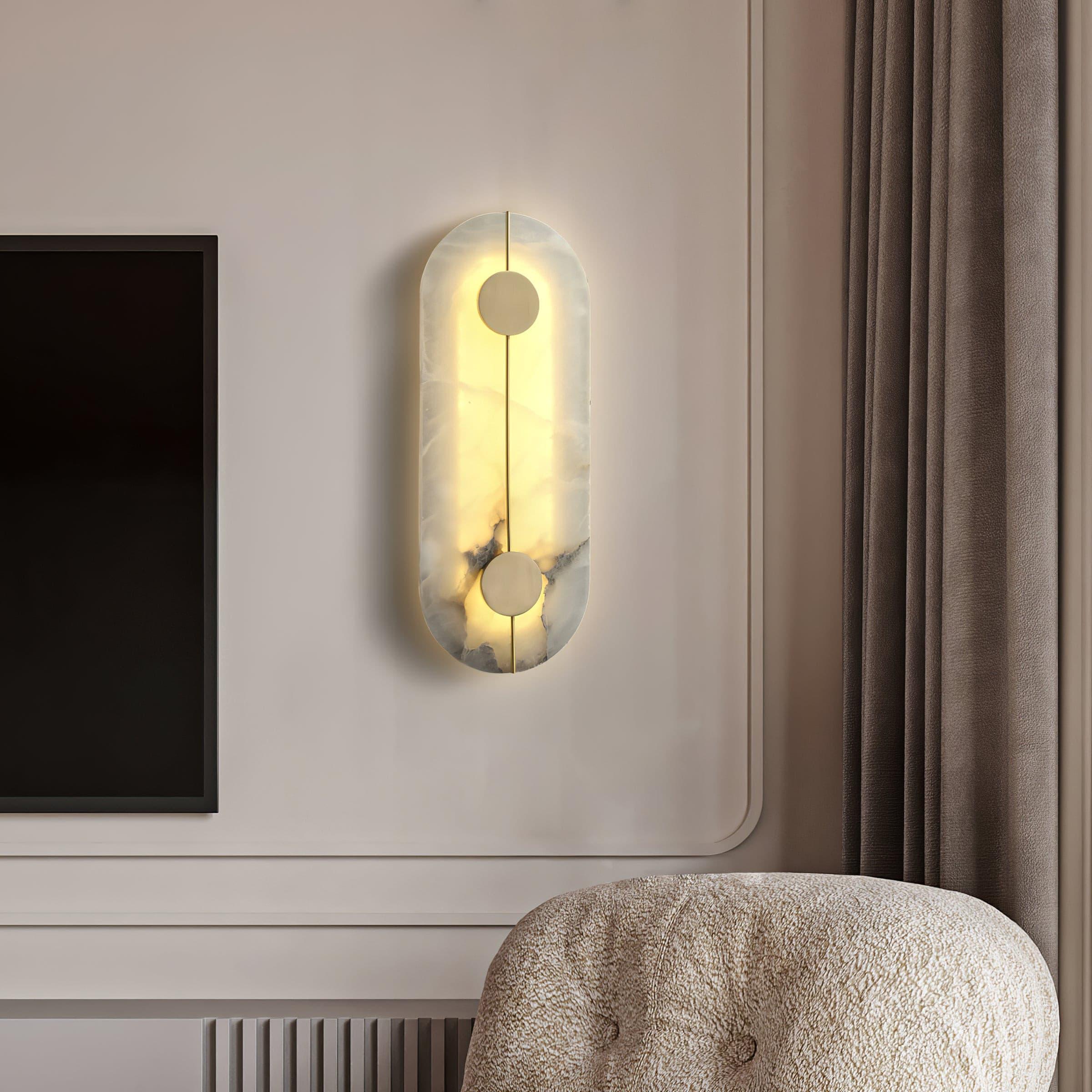 Modern Alabaster Stone Wall Sconce Elegant Brass LED Indoor Light for Hallway and Bedroom