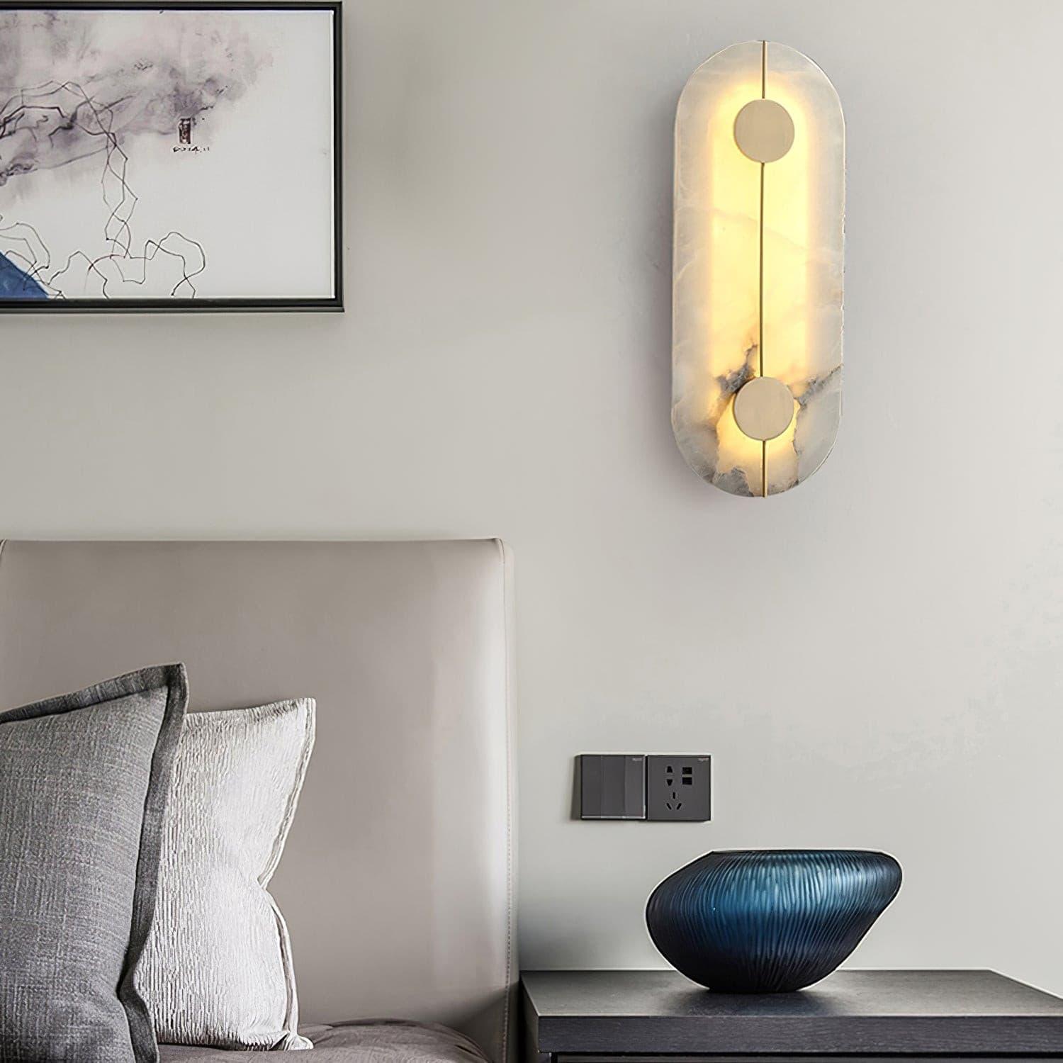 Modern Alabaster Stone Wall Sconce Elegant Brass LED Indoor Light for Hallway and Bedroom