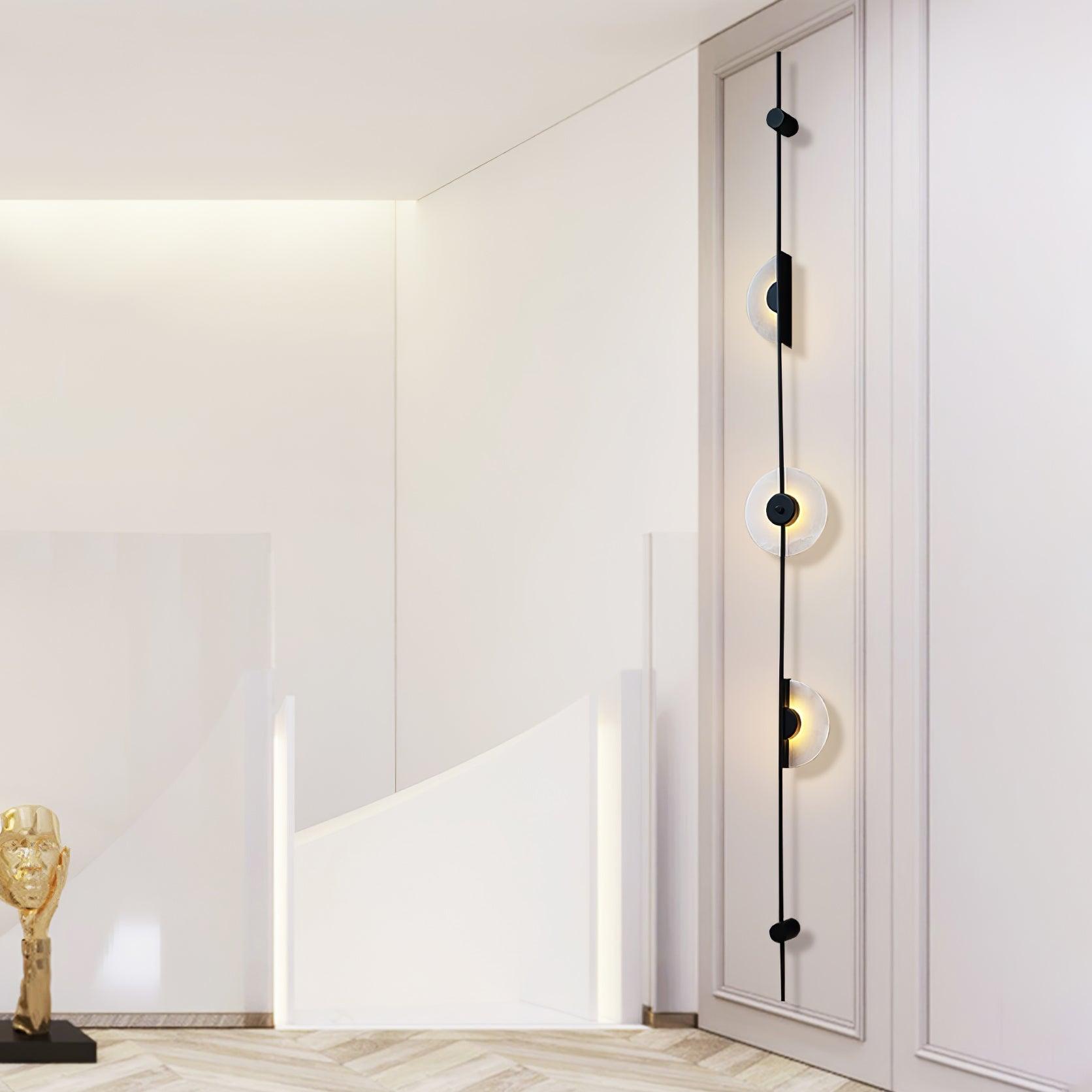 Modern Alabaster Vertical LED Wall Sconce Slim Minimalist Lighting in Gold and Black Finish