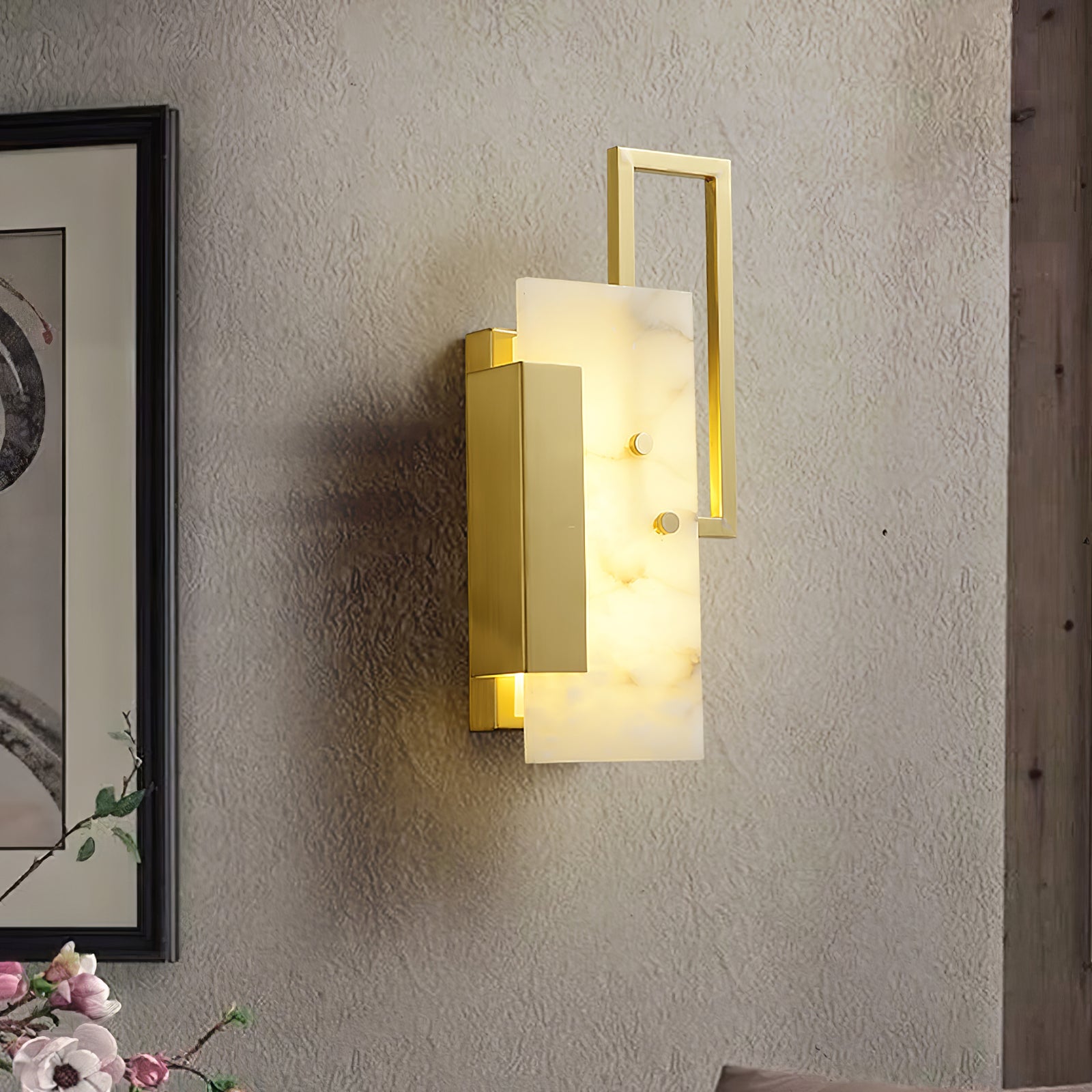 Modern Althea Alabaster LED Wall Sconce with Brass Finish for Living Room Hallway Lighting