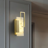 Modern Althea Alabaster LED Wall Sconce with Brass Finish for Living Room Hallway Lighting