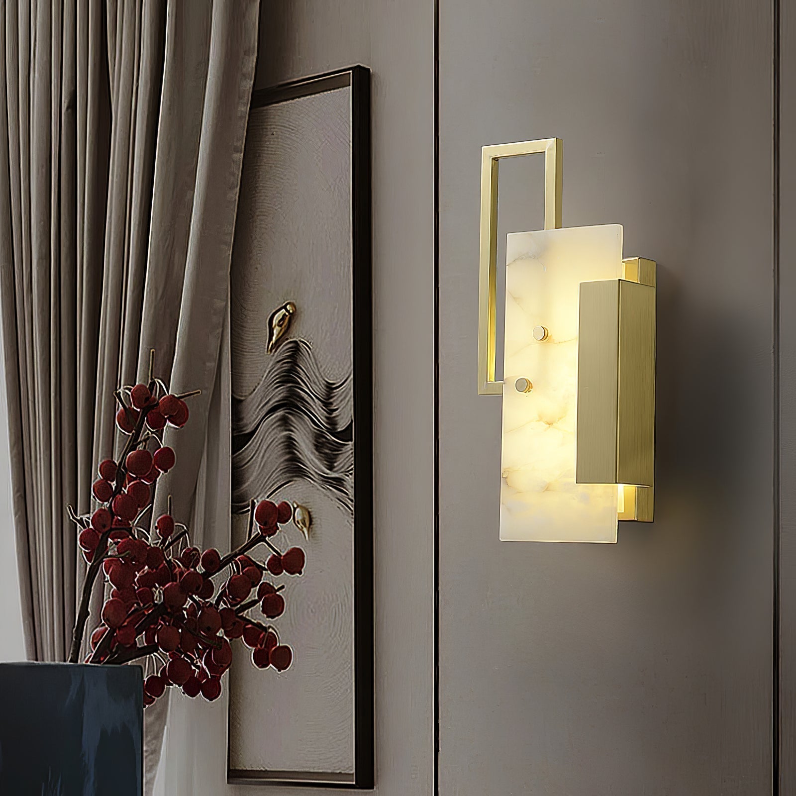 Modern Althea Alabaster LED Wall Sconce with Brass Finish for Living Room Hallway Lighting