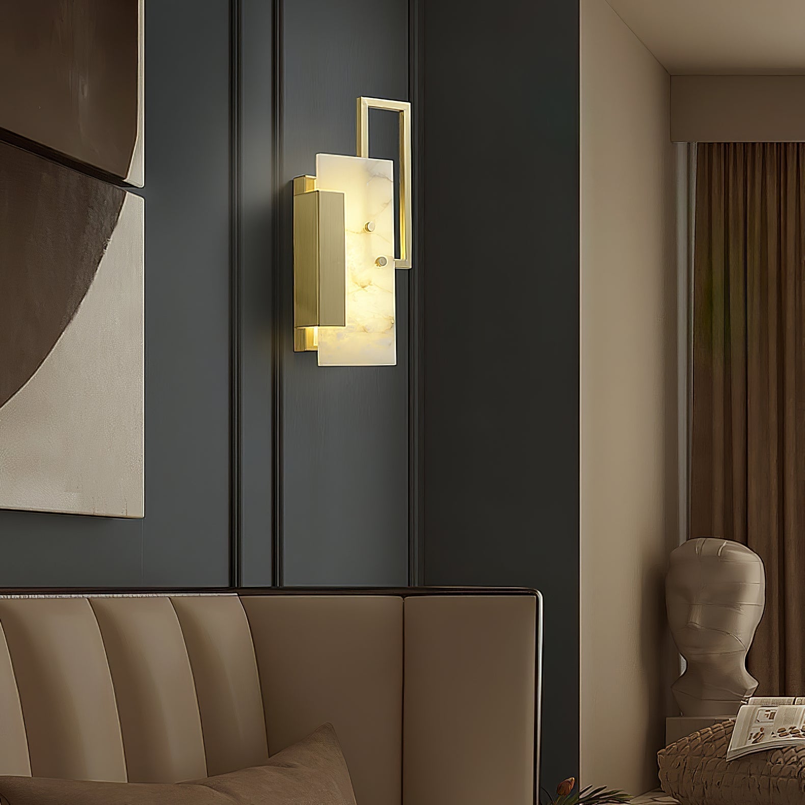 Modern Althea Alabaster LED Wall Sconce with Brass Finish for Living Room Hallway Lighting