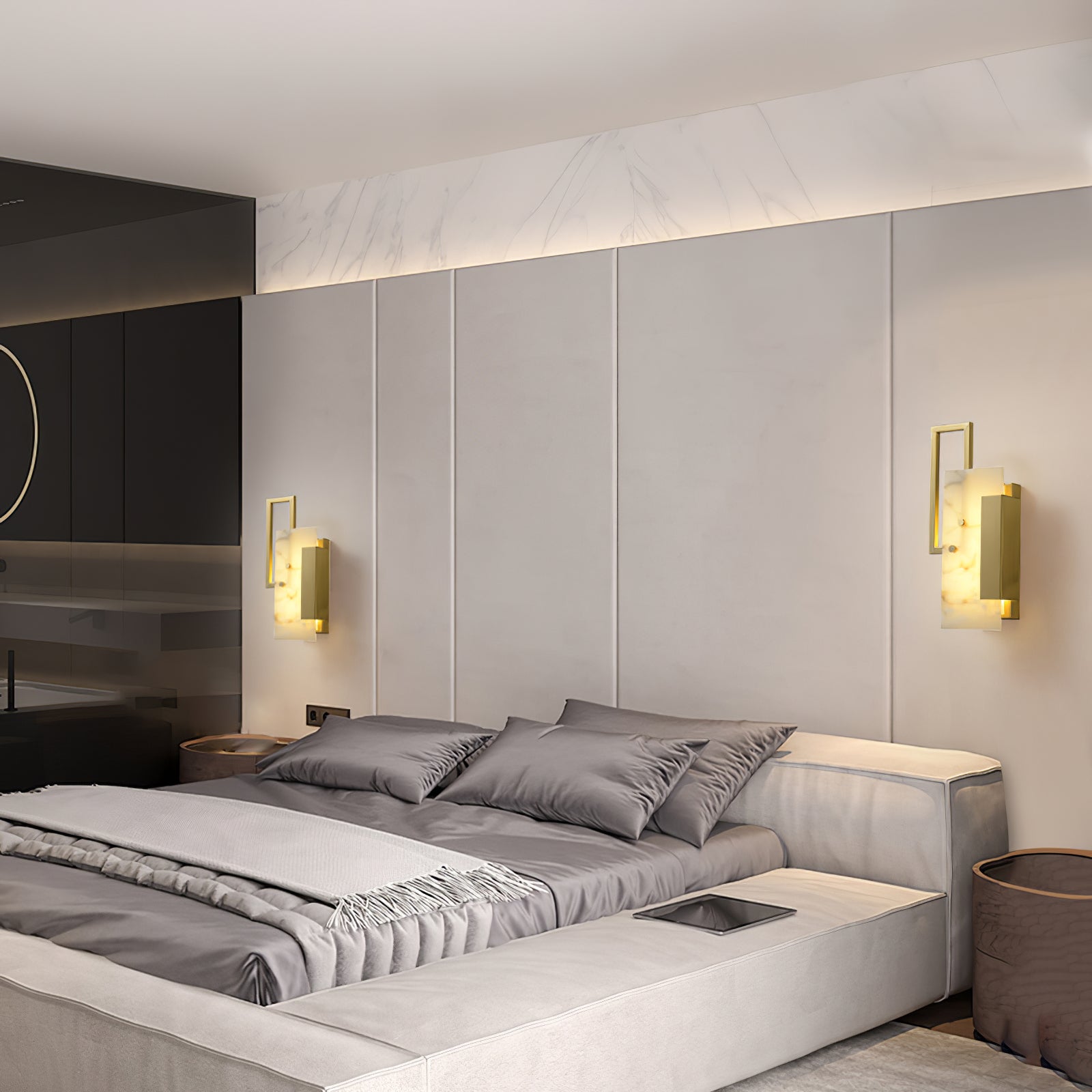 Modern Althea Alabaster LED Wall Sconce with Brass Finish for Living Room Hallway Lighting