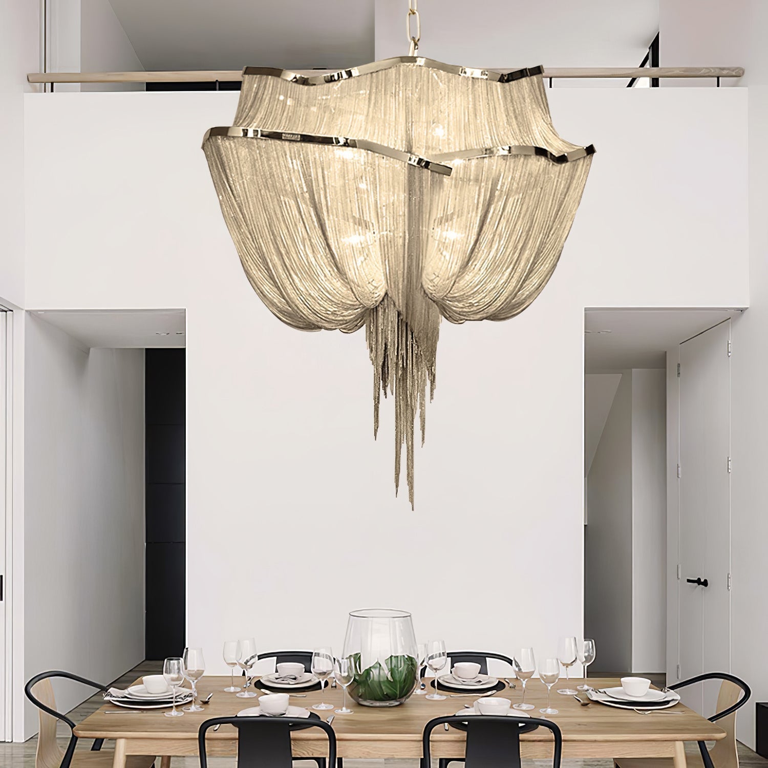 Modern Aluminum Chain Chandelier Shimmering Waterfall Pendant Light for Dining Room