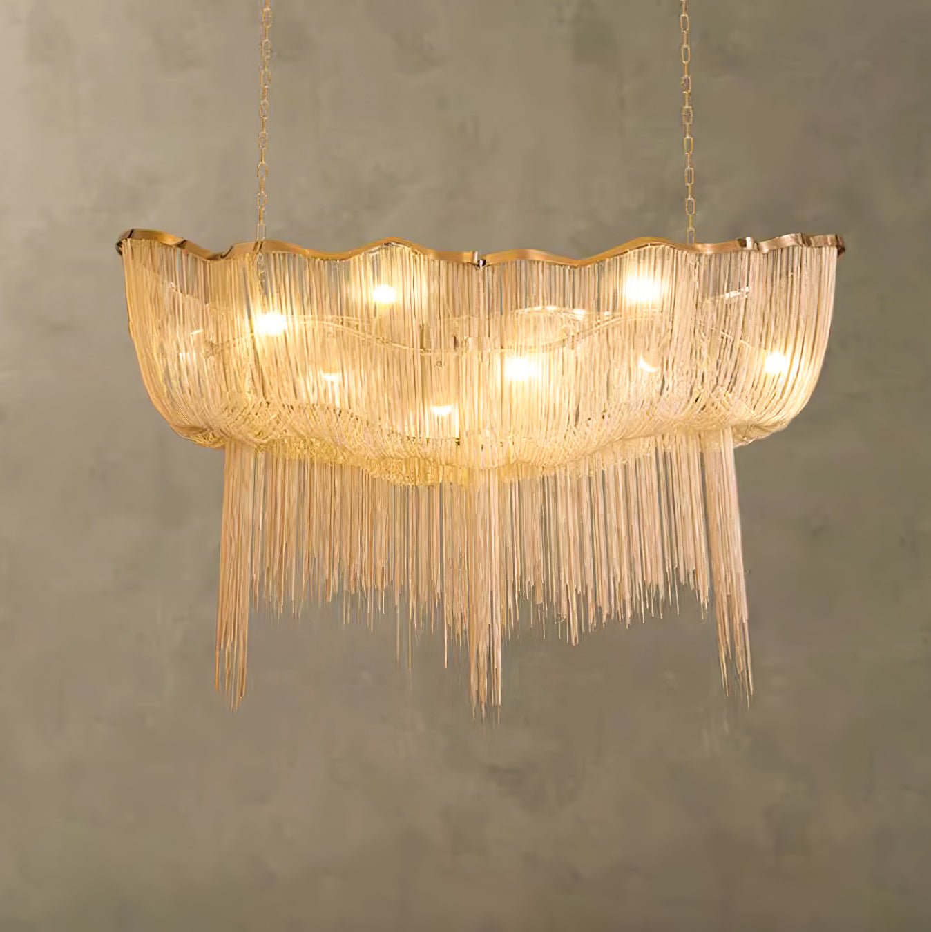 Modern Aluminum Chain Chandelier Shimmering Waterfall Pendant Light for Dining Room