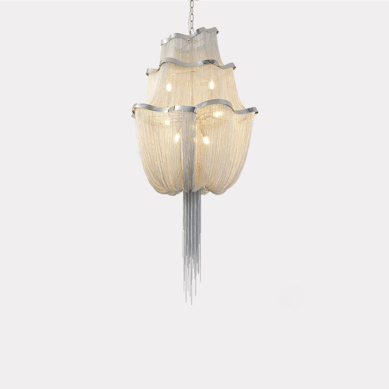 Modern Aluminum Chain Chandelier Shimmering Waterfall Pendant Light for Dining Room