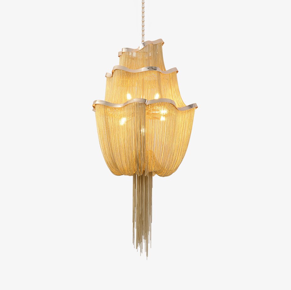 Modern Aluminum Chain Chandelier Shimmering Waterfall Pendant Light for Dining Room