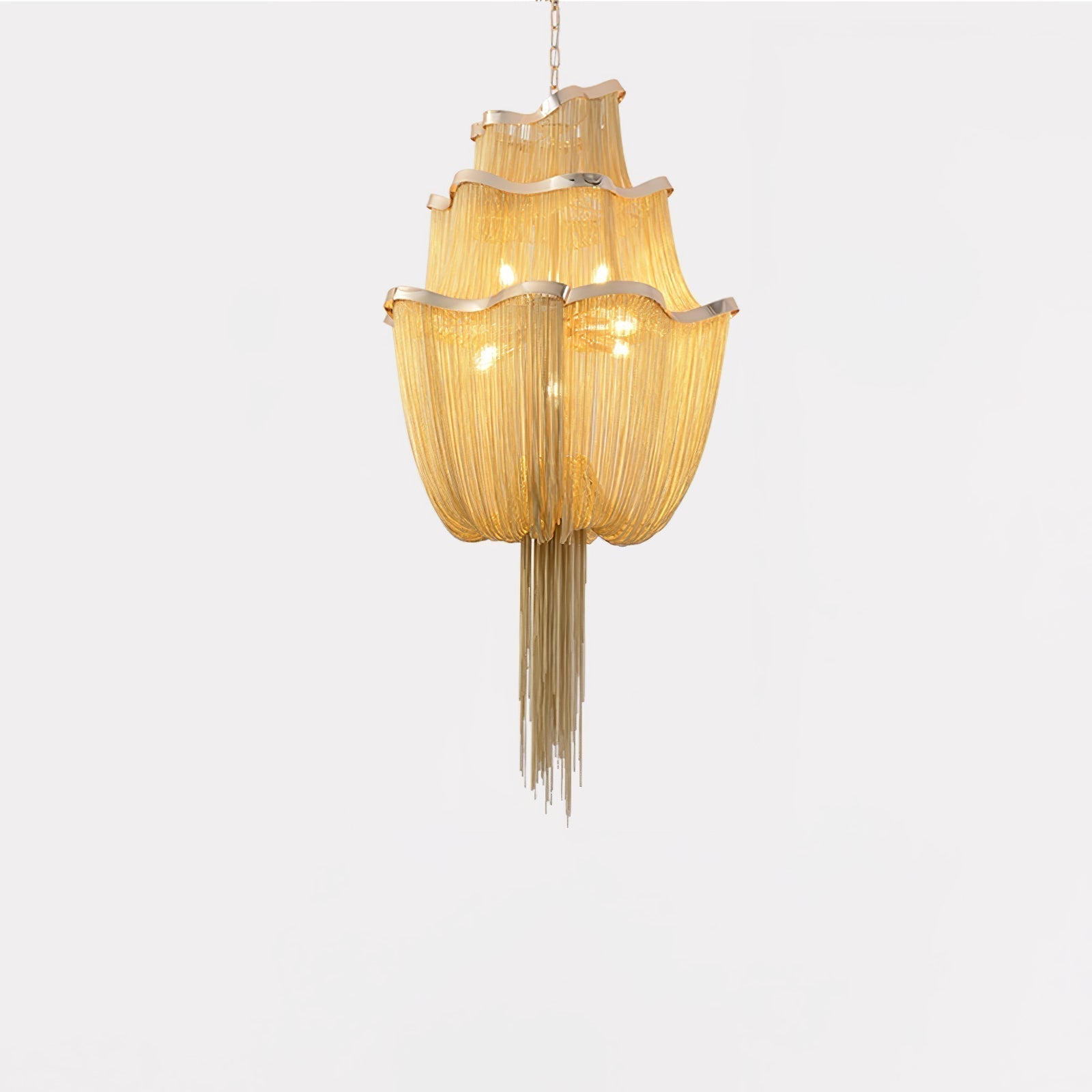 Modern Aluminum Chain Chandelier Shimmering Waterfall Pendant Light for Dining Room