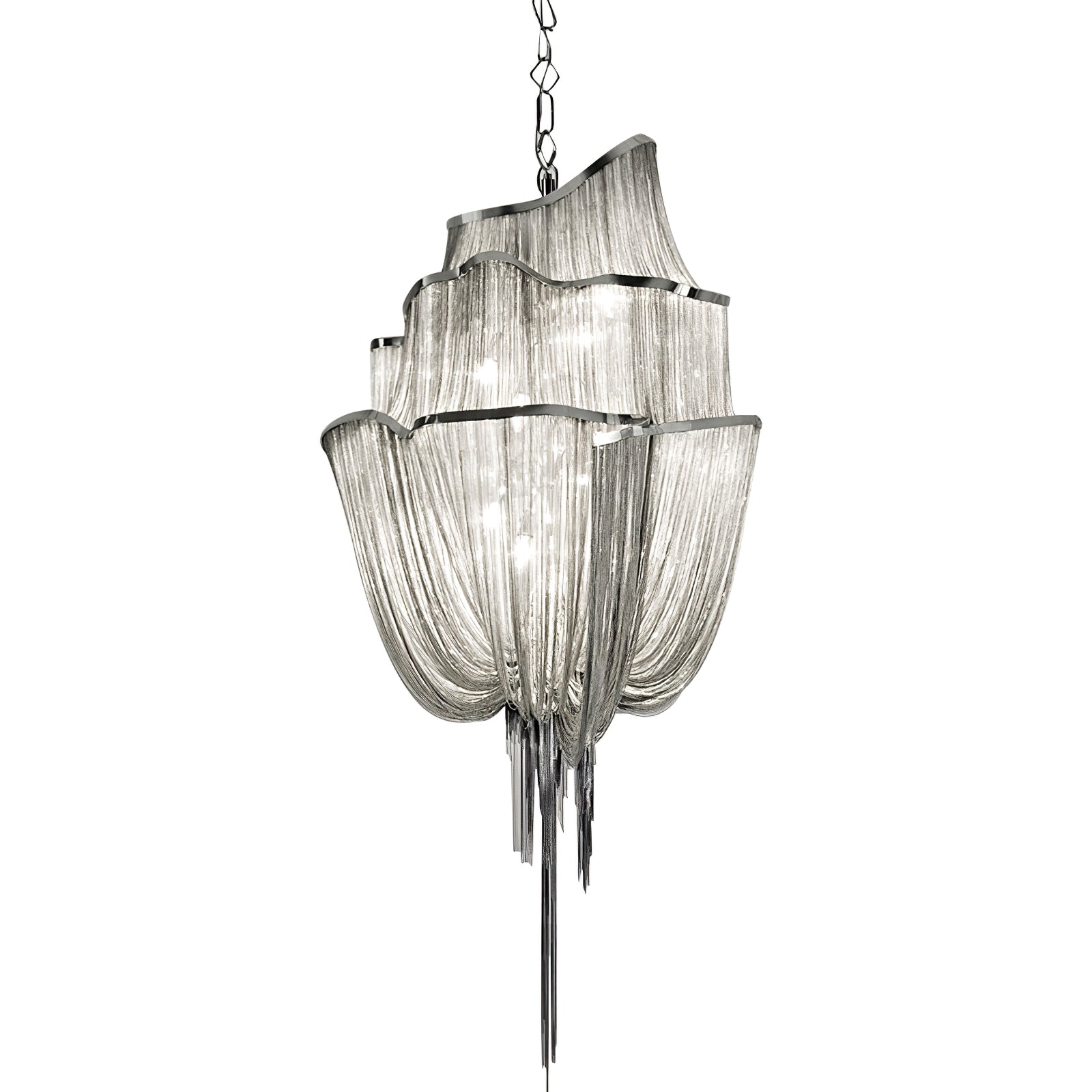 Modern Aluminum Chain Chandelier Shimmering Waterfall Pendant Light for Dining Room