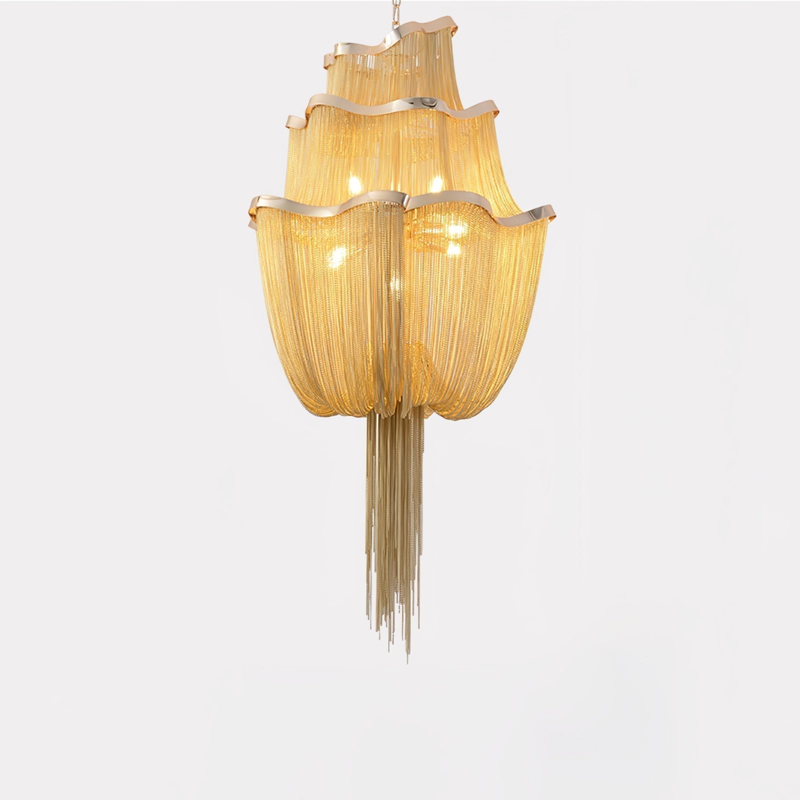 Modern Aluminum Chain Chandelier Shimmering Waterfall Pendant Light for Dining Room