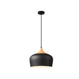 Modern Aluminum Dome Pendant Light with Wood Detail Nordic Single Light Island Fixture