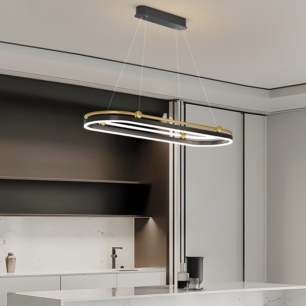 Modern Aluminum Oval Ring LED Chandelier Adjustable Hanging Pendant Light for Dining Room