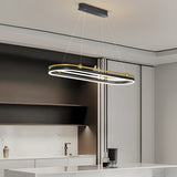 Modern Aluminum Oval Ring LED Chandelier Adjustable Hanging Pendant Light for Dining Room