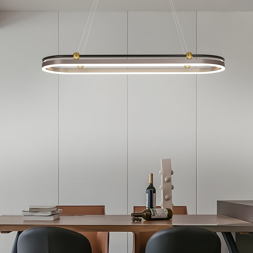 Modern Aluminum Oval Ring LED Chandelier Adjustable Hanging Pendant Light for Dining Room