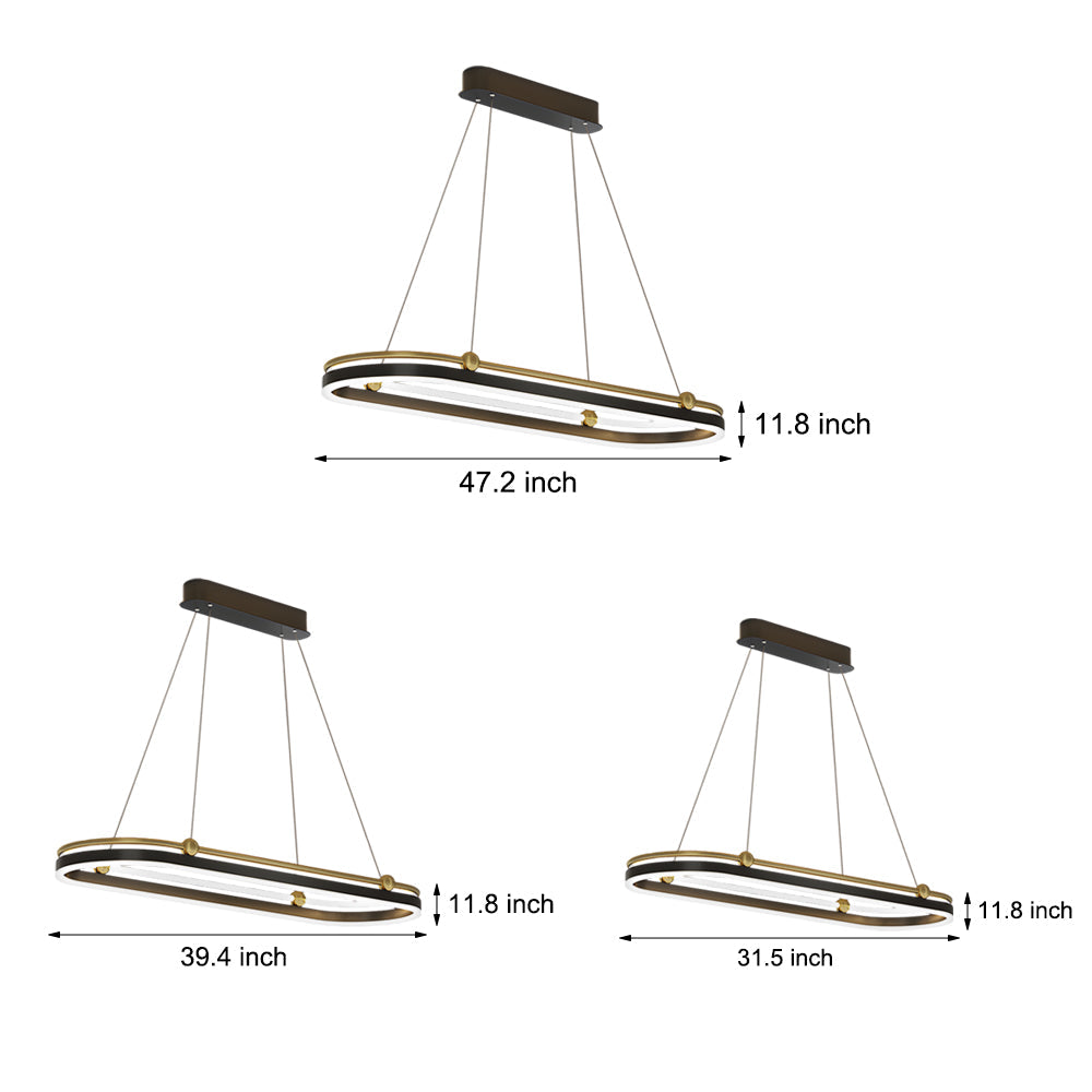 Modern Aluminum Oval Ring LED Chandelier Adjustable Hanging Pendant Light for Dining Room