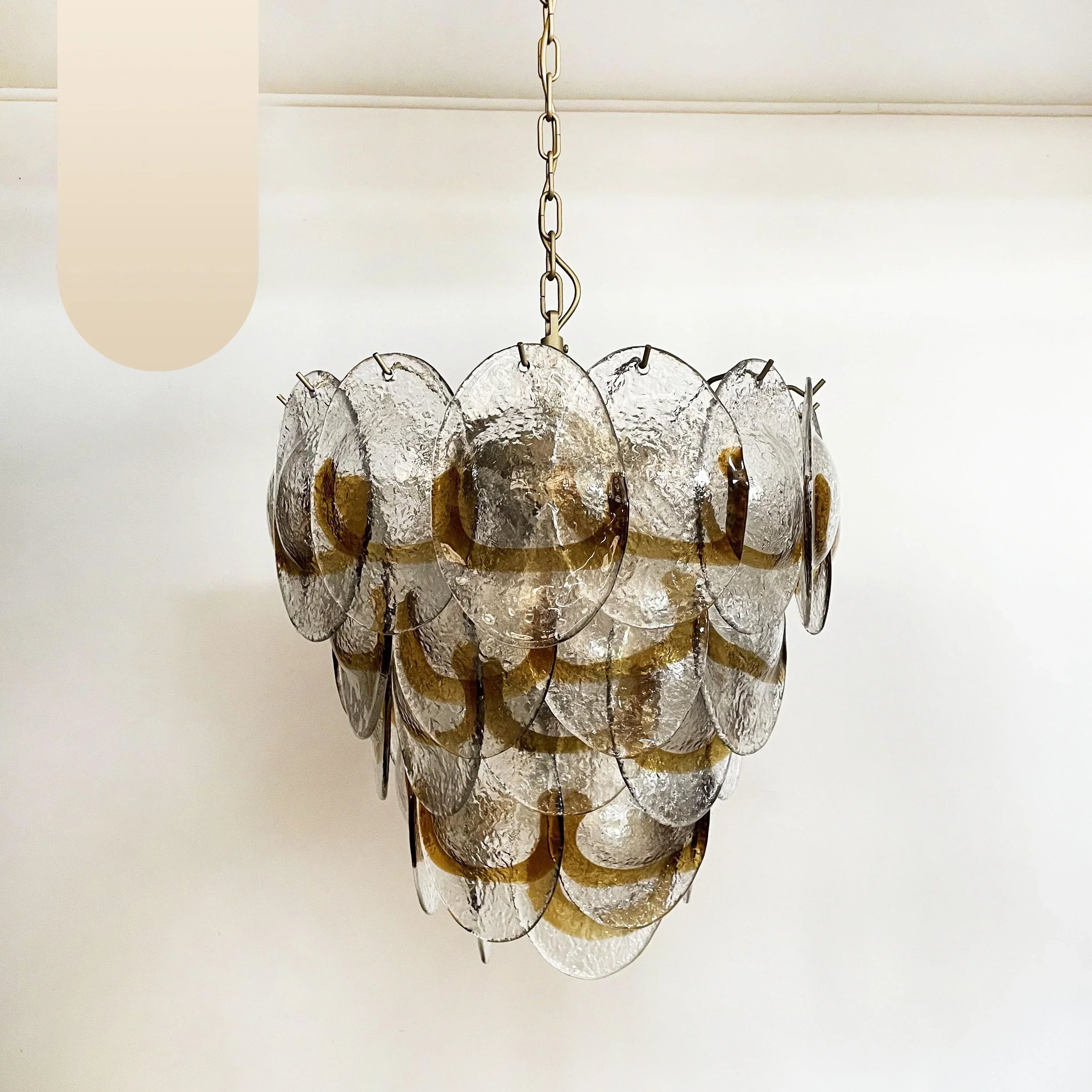 modern-amber-and-transparent-glass-sheet-chandelier-with-gold-or-chrome-metal-frame