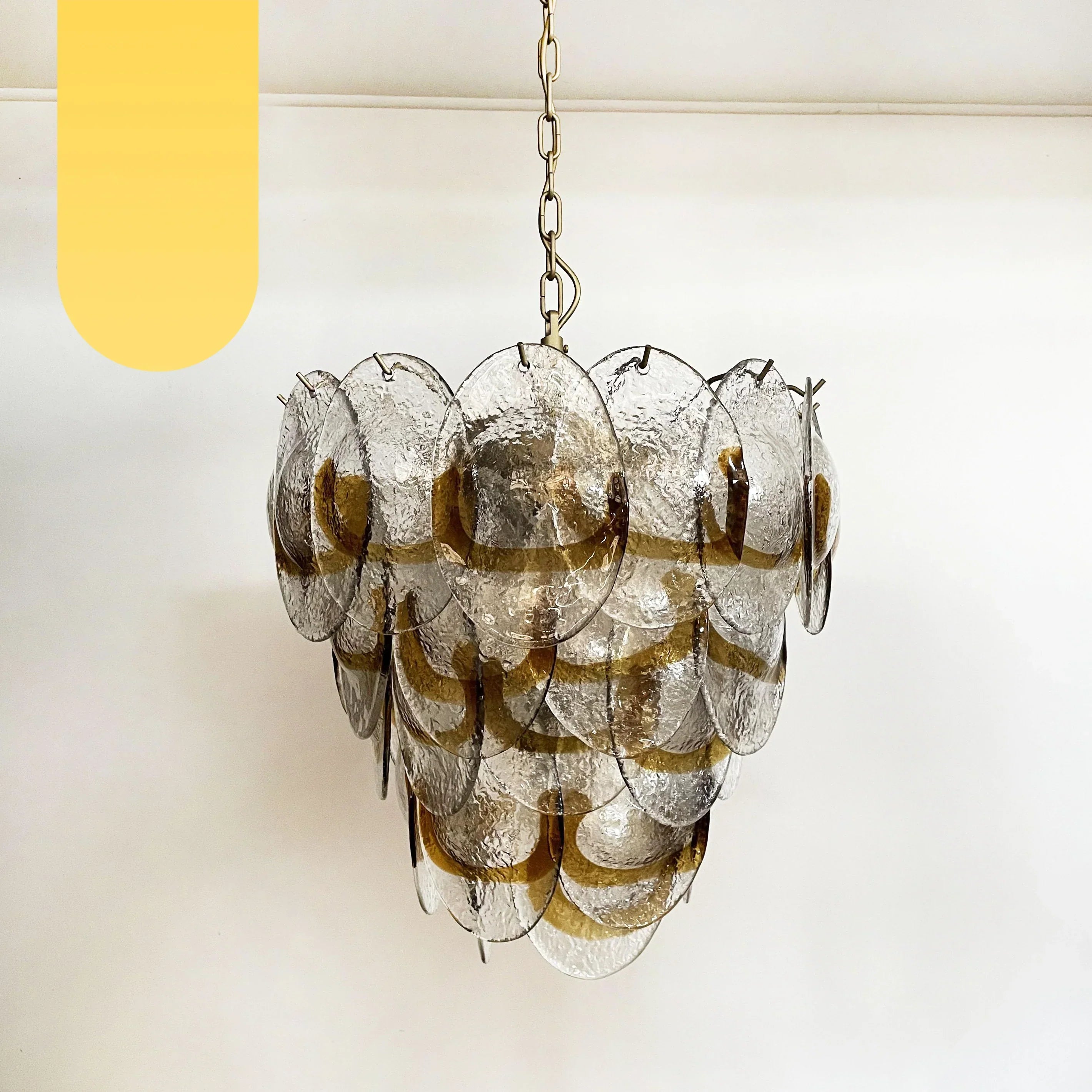 modern-amber-and-transparent-glass-sheet-chandelier-with-gold-or-chrome-metal-frame
