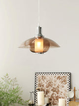 Modern Amber Glass Flying Saucer Chrome Pendant Light for Dining Room