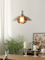 Modern Amber Glass Flying Saucer Chrome Pendant Light for Dining Room