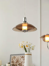 Modern Amber Glass Flying Saucer Chrome Pendant Light for Dining Room
