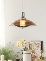 Modern Amber Glass Flying Saucer Chrome Pendant Light for Dining Room