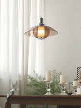 Modern Amber Glass Flying Saucer Chrome Pendant Light for Dining Room