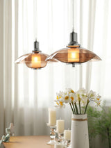 Modern Amber Glass Flying Saucer Chrome Pendant Light for Dining Room