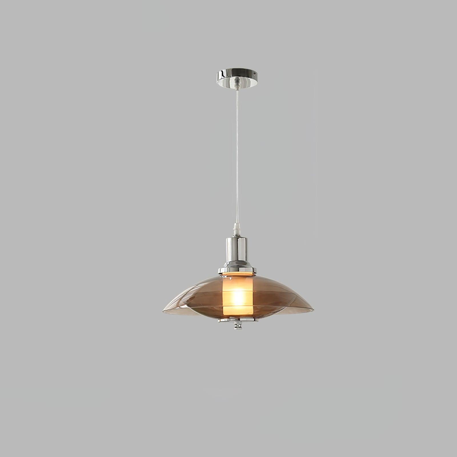 Modern Amber Glass Flying Saucer Chrome Pendant Light for Dining Room